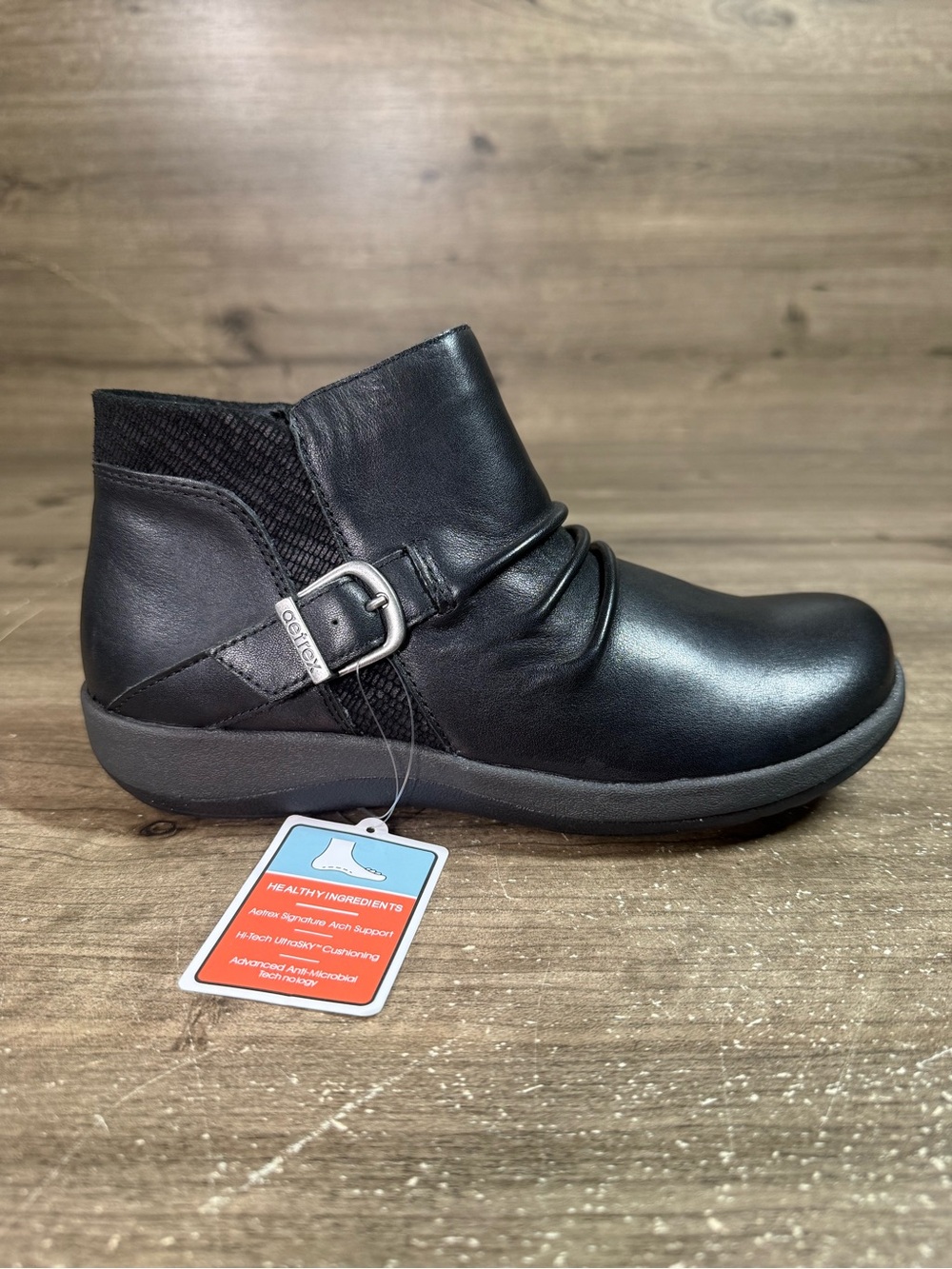 Aetrex Luna DM700W Womens 7 Black Leather Ankle Boots Comfort NIB